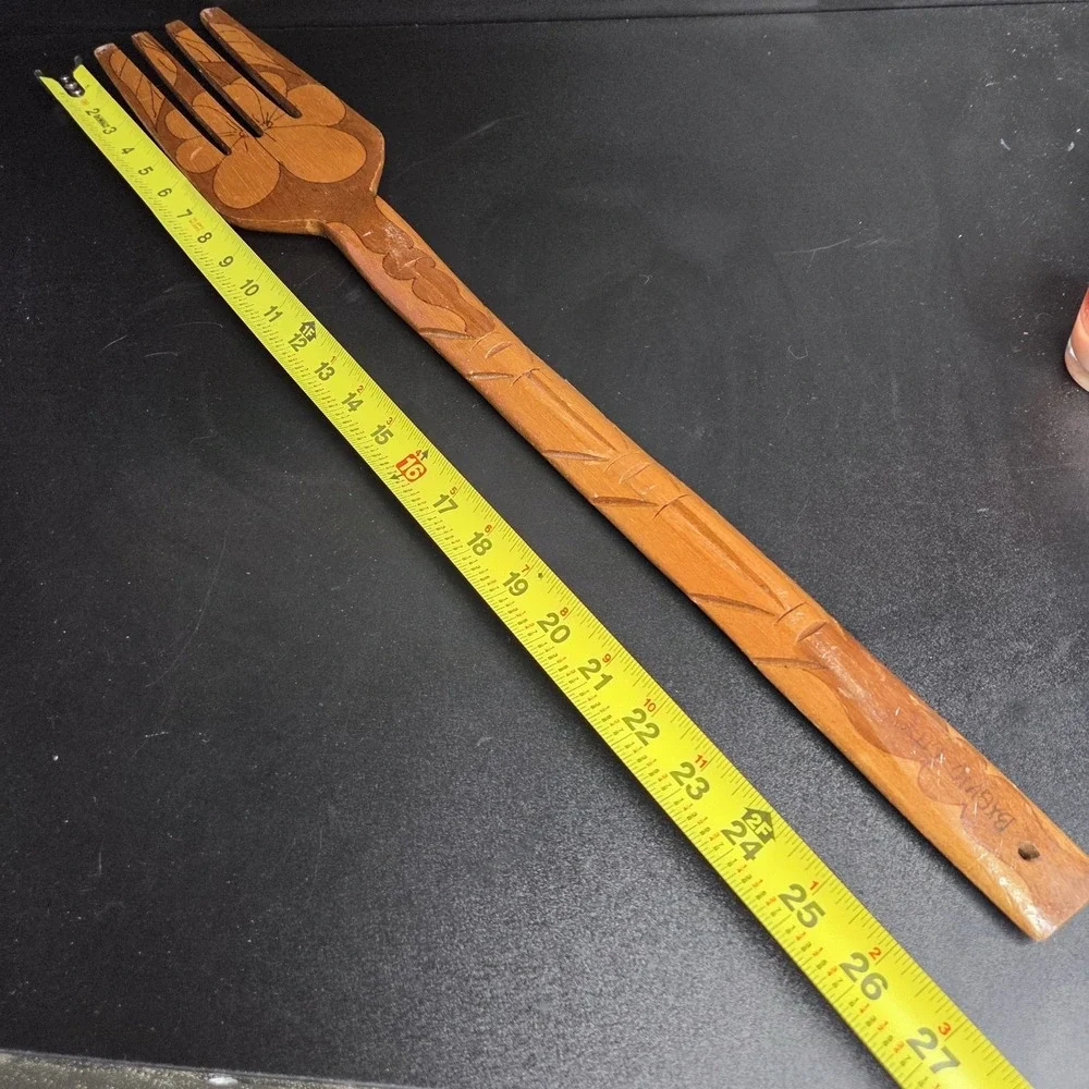 Vintage Hand Carved Wooden Fork Wall Art Alaska Souvenir Rustic Decor